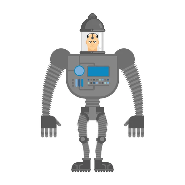 Cyborg Future Human Concept Robot Con Cabeza Humana Cuerpo Cibernético — Vector de stock