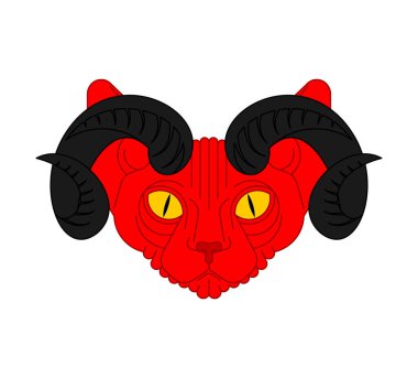 Şeytan kedi. Şeytan boynuzlu kırmızı kedi. evcil hayvan şeytan