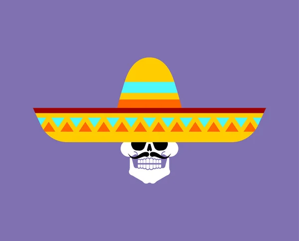 ソンブレロのスケルトン スカルとメキシコの帽子 メキシコでの死者の日 — ストックベクタ