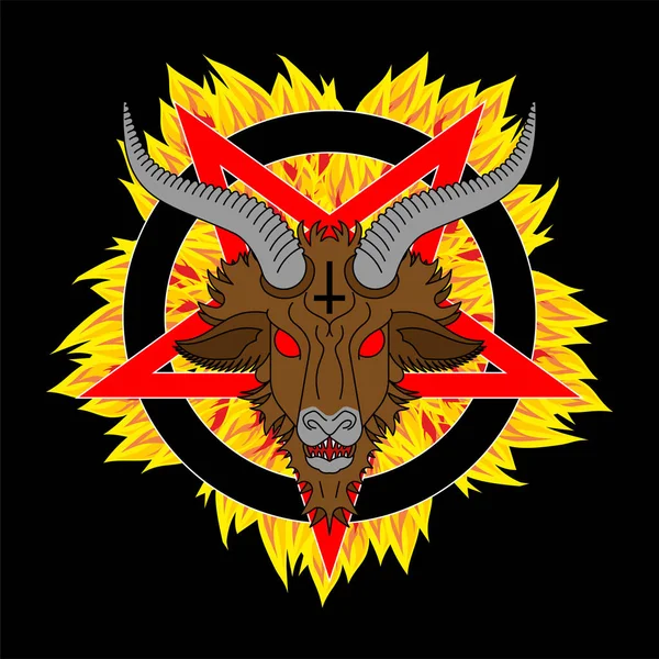 Демон Бафомет Сатанинский Символ Сатана Козлиной Головой Пентаграмма Символов Дьявола — стоковый вектор