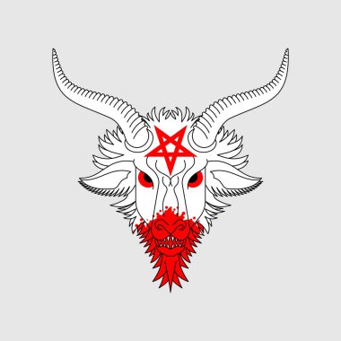 Baphomet Şeytanı. Şeytani sembol. Keçi kafalı şeytan. Şeytan sembolü pentagram.