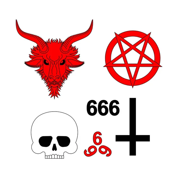 Set Satanico Testa Capra Baphomet Demon Simbolo Diabolico Pentagramma Simbolo — Vettoriale Stock