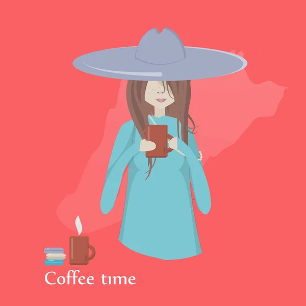 Concept Girl Tenant Une Tasse Avec Café Pause Café Style — Image vectorielle