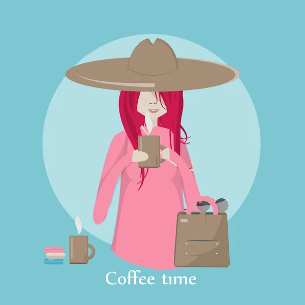 Concept Girl Tenant Une Tasse Avec Café Pause Café Style — Image vectorielle