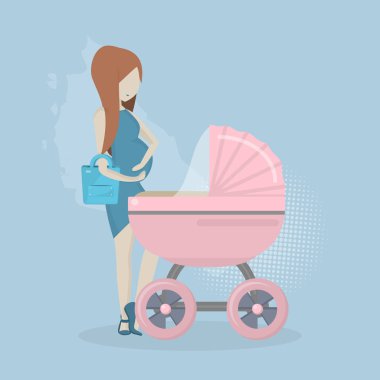 Vektör çizim pusete yanında duran bir çocuk için bekleyen bir kız. Düz stil.