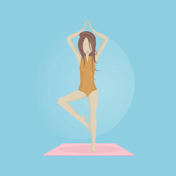 Concept Yoga Girl Standing Her Hands Her Head Vector Flat — Stock Vector