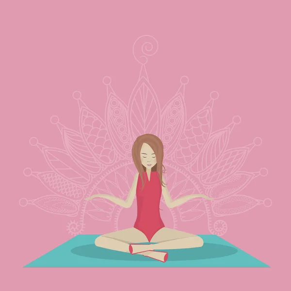 Illustration Vectorielle Une Fille Assise Dans Une Pose Lotus Réfléchir — Image vectorielle