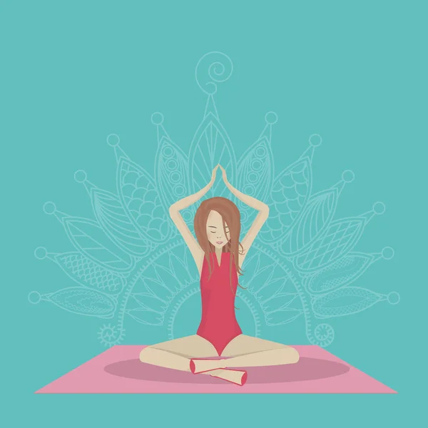 Illustration Vectorielle Une Fille Assise Dans Une Pose Lotus Réfléchir — Image vectorielle