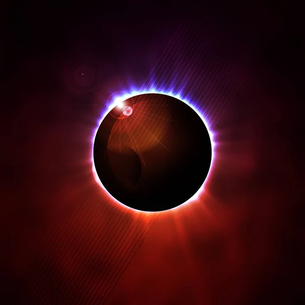 Vector illustration of a concept of space eclipse, rays of light. Abstract background.