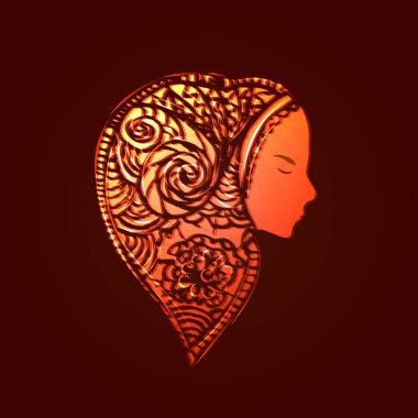 Vektör çizim profil siluet bir kızın kapalı kafa. Din kavramı