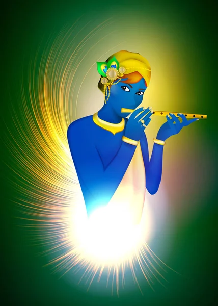Ilustración Vectorial Concepto Religión Avatar Dios Krishna Chico Negro Tocando — Vector de stock