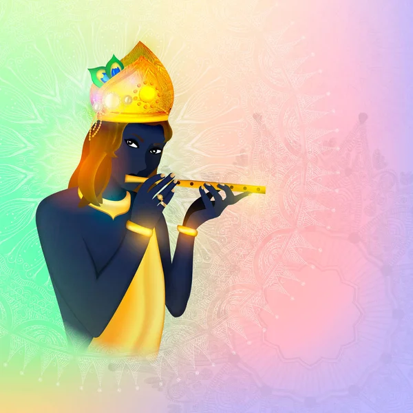 ベクトル図の概念宗教神のアバター クリシュナは笛を演奏黒少年です ヒンドゥー教 — ストックベクタ