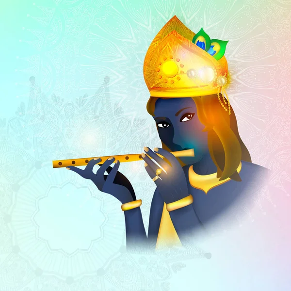 Vector Illustration Concept Religion Avatar God Krishna Black Boy Playing — Stock Vector