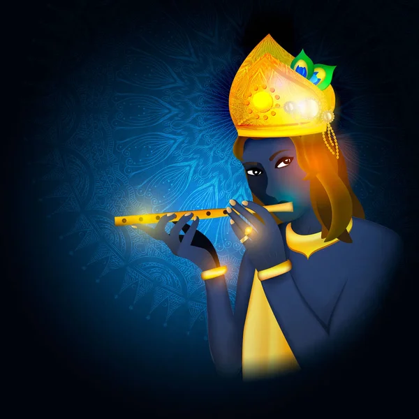 Ilustración Vectorial Concepto Religión Avatar Dios Krishna Chico Negro Tocando — Vector de stock