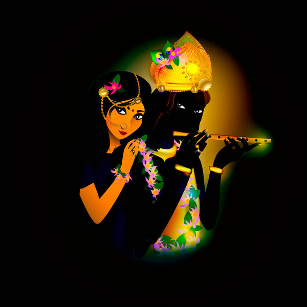 Avatar images of God Krishna and Radha. Hinduism is a religion. Vector.