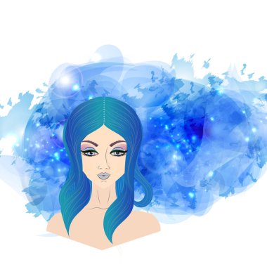 Soyut saç stili olan bir kızın silüetinin vektör çizimi. Güzellik konsepti, moda.