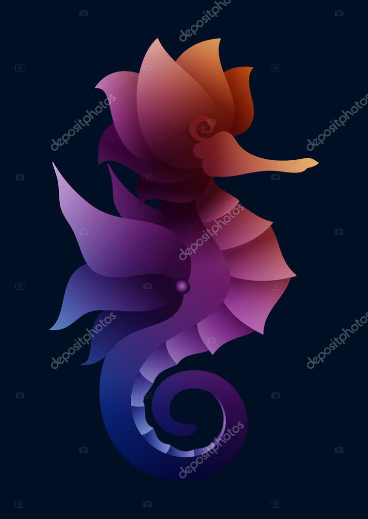 Vector Tribal Decorative Seahorse. Isolated Illustration On Black Background