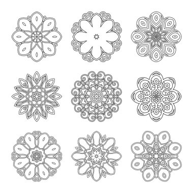 Vektör Monokrom Mandala. Etnik Dekoratif Element. Soyut Nesne Beyaz Arkaplanda İzole Edildi