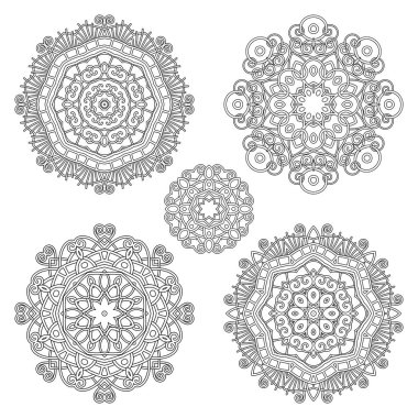Vektör Monokrom Mandala. Etnik Dekoratif Element. Soyut Nesne Beyaz Arkaplanda İzole Edildi