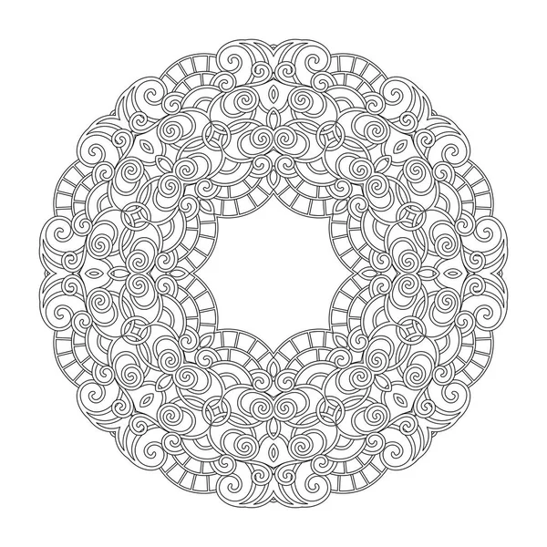 向量单色曼达拉 民族装饰元素 白色背景下孤立的圆形抽象对象 — 图库矢量图片