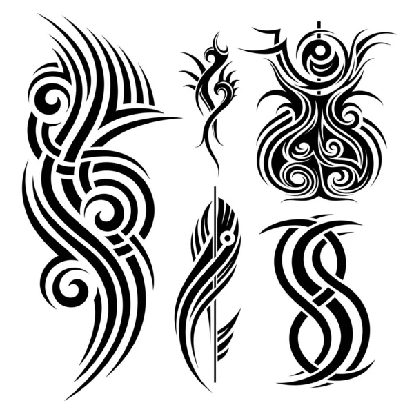 Vector Monocromo Conjunto Tatuaje Tribal Elementos Hermosos Ilustración Aislada Decorativa Vector De Stock