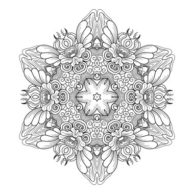 Vektör Monokrom Mandala. Etnik Dekoratif Element. Soyut Nesne Beyaz Arkaplanda İzole Edildi