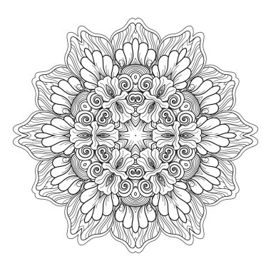 Vektör Monokrom Mandala. Etnik Dekoratif Element. Soyut Nesne Beyaz Arkaplanda İzole Edildi