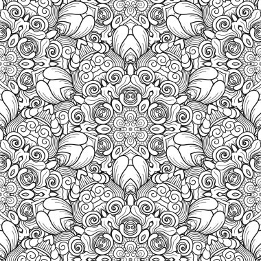 Vektör Dikişsiz tek renkli desen. Yazdırılabilir boyama sayfaları. Elle çizilmiş dekoratif ölçekler