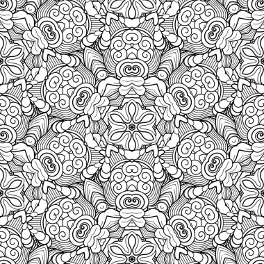 Vektör Dikişsiz tek renkli desen. Yazdırılabilir boyama sayfaları. Elle çizilmiş dekoratif ölçekler