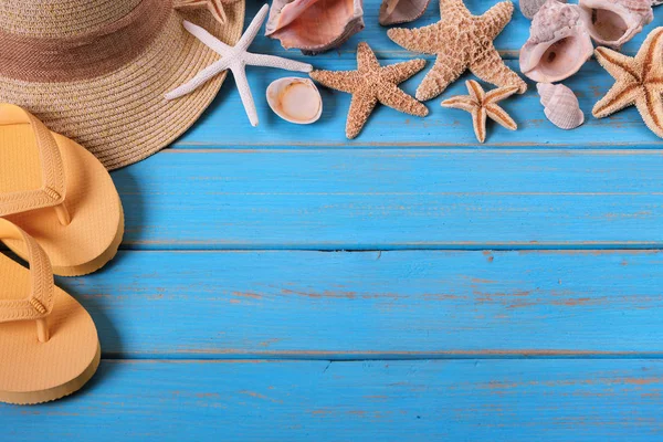 Spiaggia Tropicale Estate Stelle Marine Infradito Sfondo Bordo — Foto Stock