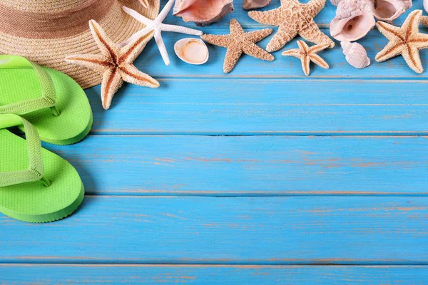 Trópusi Strand Nyári Starfish Flip Flops Háttér Határ — Stock Fotó