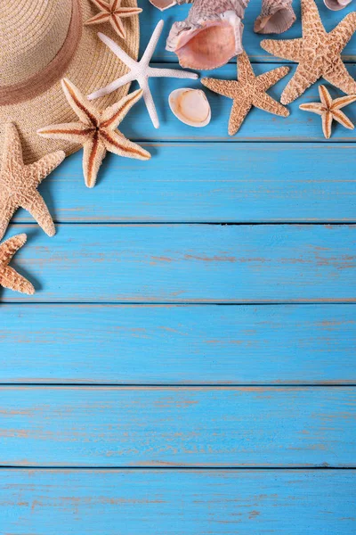 Tropikal plaj yaz deniz yıldızı kenarlık dikey arka plan