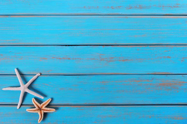 Estrella Mar Viejo Envejecido Azul Playa Madera Cubierta Fondo — Foto de Stock