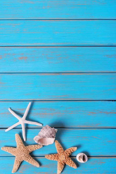 Playa Verano Mar Fondo Estrella Mar Azul Madera Vieja Vertical — Foto de Stock