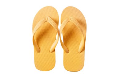 Flip flop sarı izole üzerinde beyaz arka plan üstten görünüm