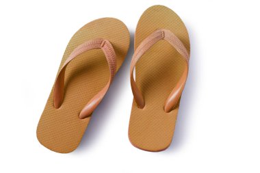 Beyaz arka plan üzerinde izole kahverengi Flip flop