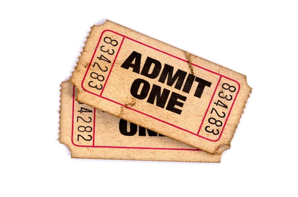 Alt Zugeben Eine Zerrissene Gebrauchte Tickets Isoliert Weißen Hintergrund — Stockfoto
