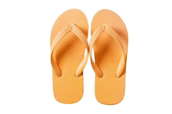 Flip Flop Scarpe Spiaggia Giallo Isolato Sfondo Bianco — Foto Stock