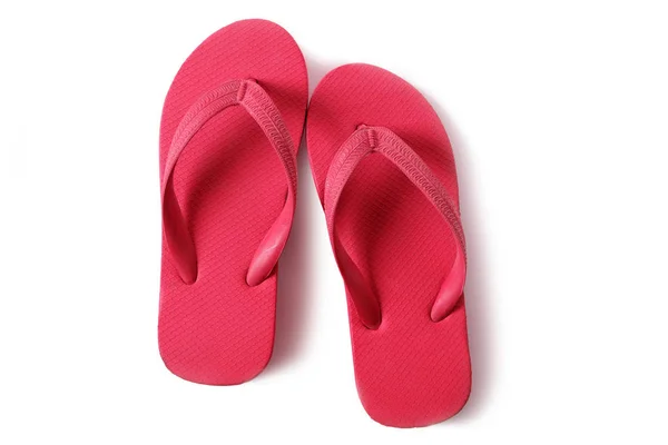 Rote Flipflops Strandsandalen Isoliert Auf Weißem Hintergrund — Stockfoto