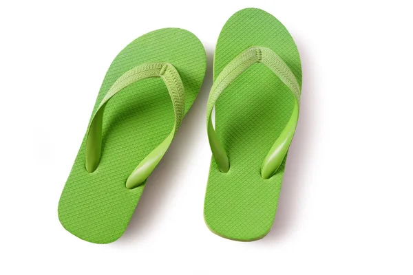 Flip Flop Zapatos Playa Verde Aislado Sobre Fondo Blanco — Foto de Stock