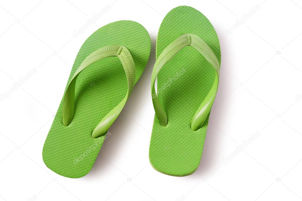 Flip flop beach shoes green isolated on white background