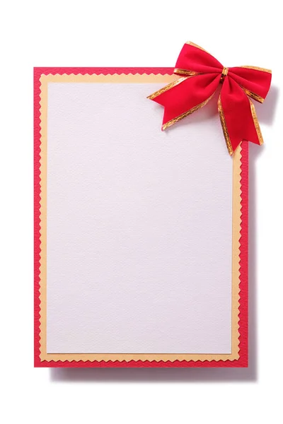 Christmas Card Red Bow Decoration Vertical — Stock Photo, Image