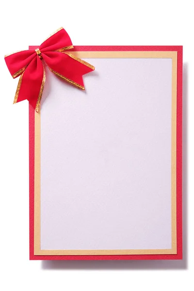 Різдвяна Подарункова Картка Червоний Лук Золота Рамка Вертикальна — стокове фото