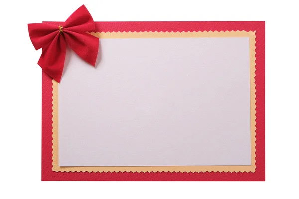 Kerstkaart Frame Rode Boog Geïsoleerd — Stockfoto