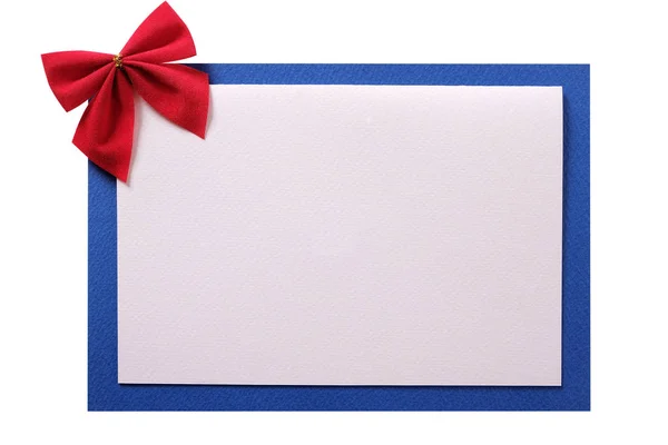 Tarjeta Navidad Arco Rojo Borde Azul Aislado — Foto de Stock