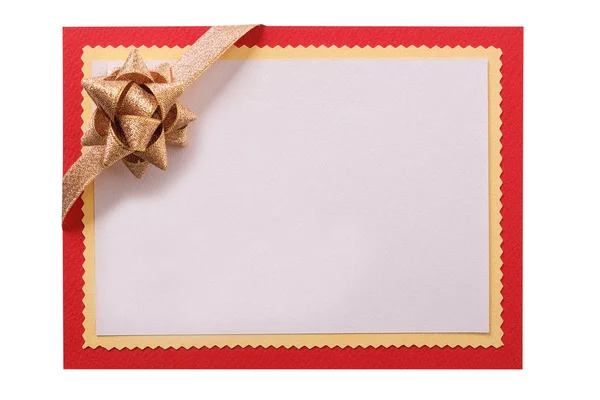 Christmas Card Gold Bow Red Border Frame Isolated — Stock Photo, Image
