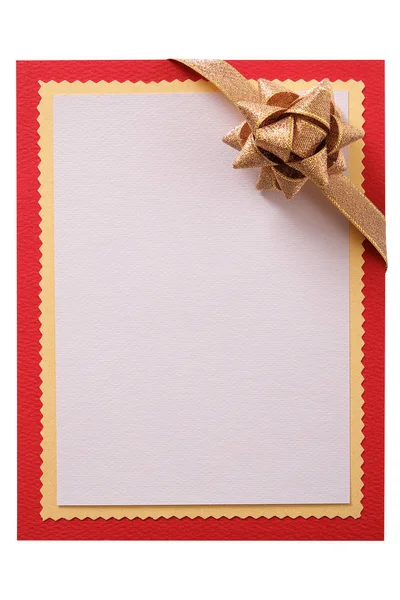 Christmas Gift Card Gold Bow Flat Vertical Isolated — Stock Photo, Image