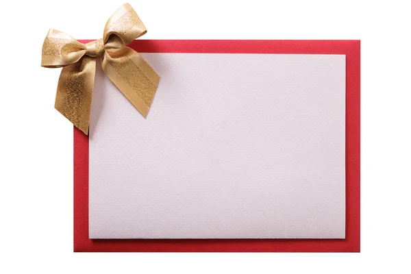 Natal Cartão Ouro Arco Envelope Vermelho Isolado — Fotografia de Stock