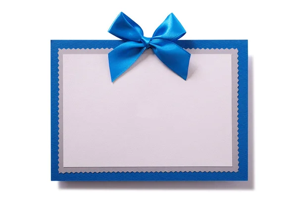 Christmas Gift Card Blue Bow Decoration Front View Flat — Stock Photo, Image