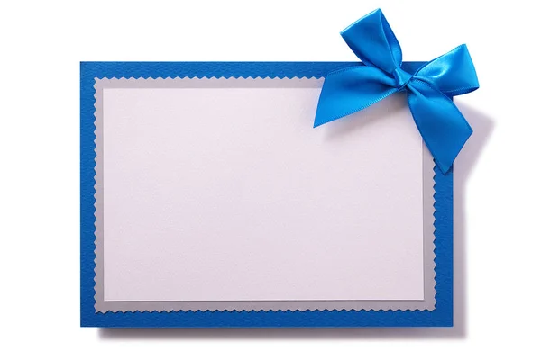 Greetings Card Blue Bow Decoration Isolated White — Stock Photo, Image